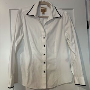 Gold Label “Investments” Blouse, size 12, White w/Black Trim